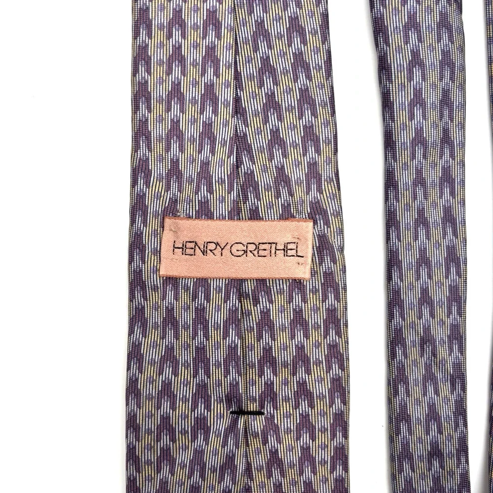 Vintage 80s Henry Grethel 100% Silk Slip-stitch Lavender Abstract Necktie 57